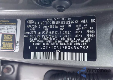2014 Kia Sorento Lx from USA, damaged, VIN 5XYKTCA67EG454798